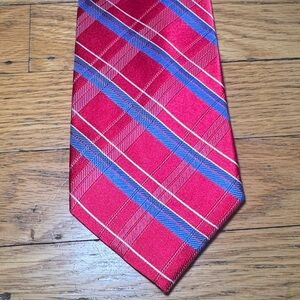 Tommy Hilfiger Vibrant Red and Blue Plaid Silk Tie